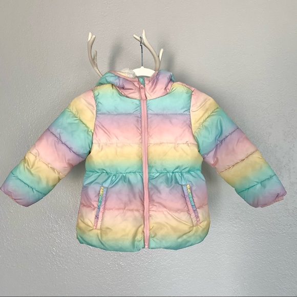 Girls Pastel Rainbow Puffer Jacket 